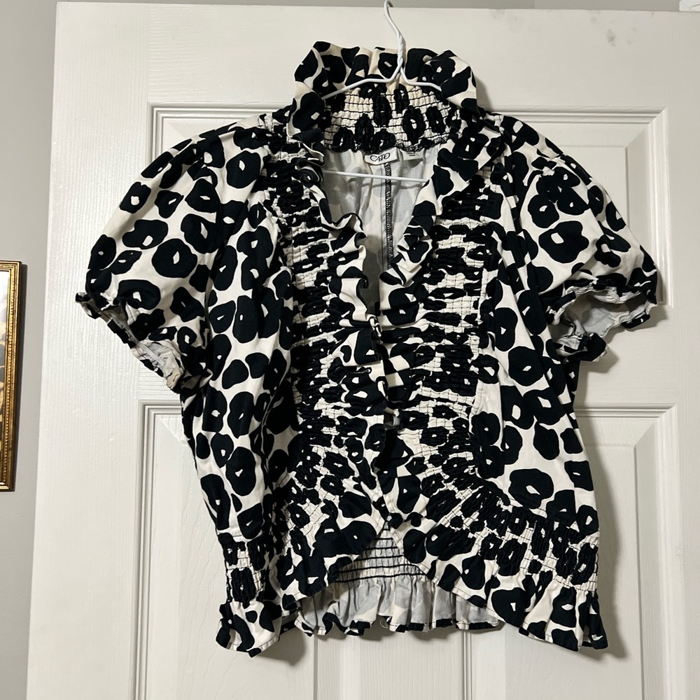 Cato Black and White Floral Ruffle Blouse